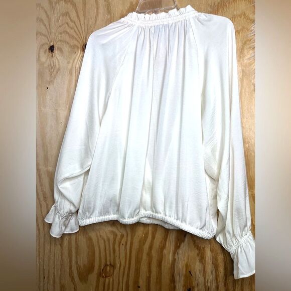 Banana Republic Women’s RUFFLE NECK WRAP TOP White Blouse L Cottagecore Peasant - Picture 7 of 8